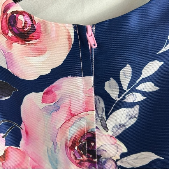 Frais by Nordstrom Girls Party Dress in Matte Satin Blue w Pink Floral Print sz4 - Picture 4 of 6